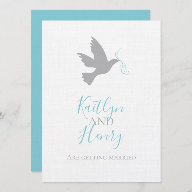 Convites Dove simples de cinza com casamento de fita azul a (Frente/Verso)