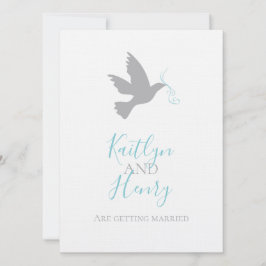 Convites Dove simples de cinza com casamento de fita azul a