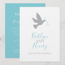 Convites Dove simples de cinza com casamento de fita azul a