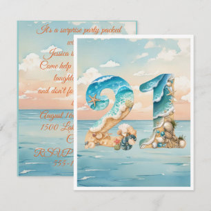 Convites Download Digital Aniversário de 21 anos Tema Ocean