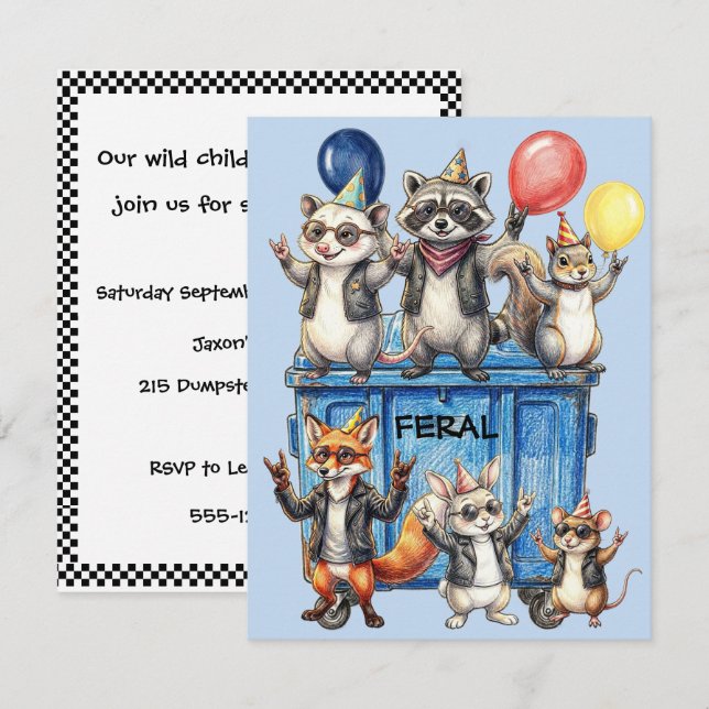 Convites Download Digital de Aniversário Feral For Life (Frente/Verso)