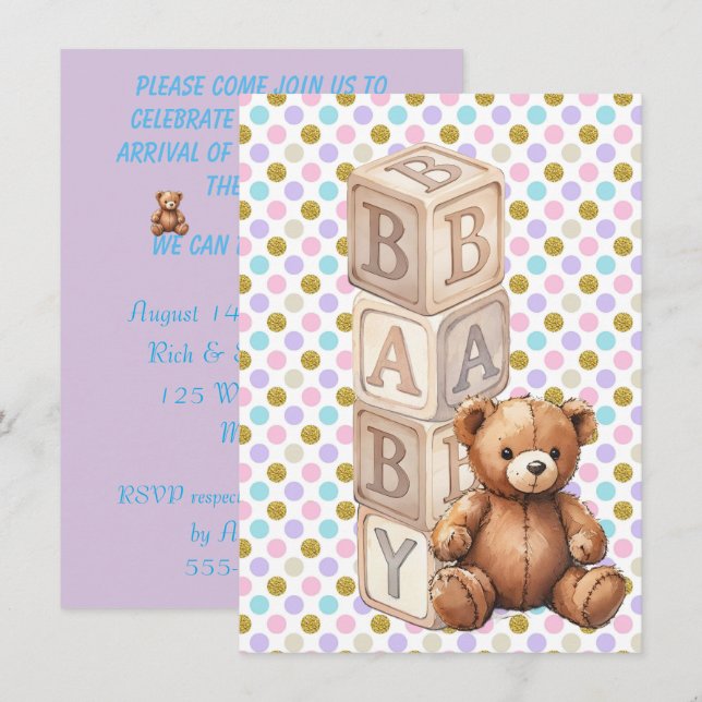 CONVITES DOWNLOAD DIGITAL DE BLOCOS DE BEBÊ PARA CHUVEIRO (Frente/Verso)