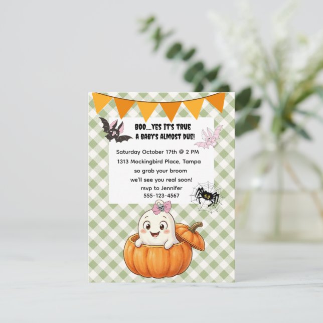 Convites Download Digital de Chá de Bebê de Halloween Fofo (Em pé/Frente)