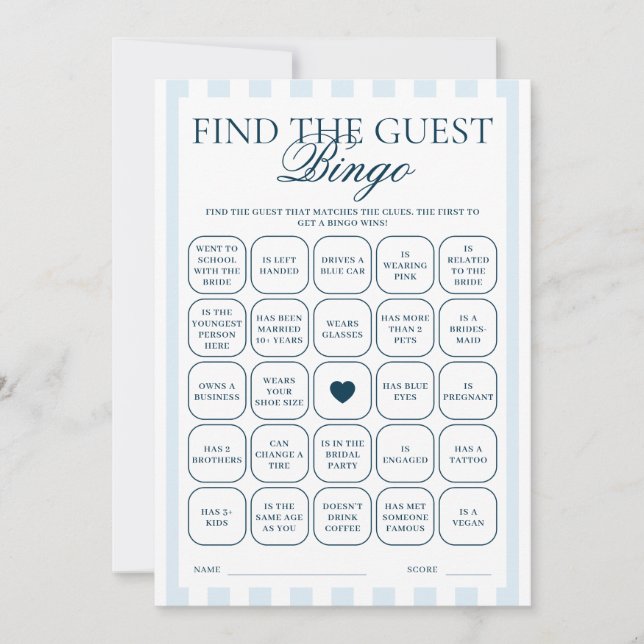 Convites Downloadable Blue Striped Find The Guest Card (Frente)