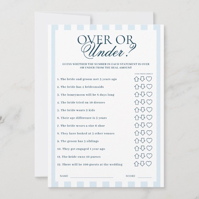 Convites Downloadable Blue Striped Over or Under Card (Frente)