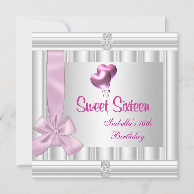 Convites Doze Anos 16º Elegante Jóia Branco Rosa (Frente)