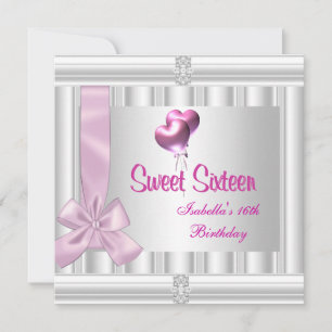 Convites Doze Anos 16º Elegante Jóia Branco Rosa