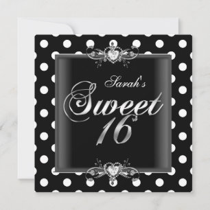 Convites Doze Anos 16 Aniversário Preto Branco Pontos