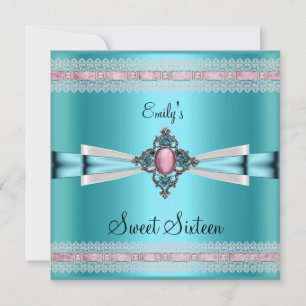 Convites Doze Anos 16 Branco Azul Turquesa Rosa