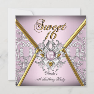 Convites Doze Anos 16 Damasco Rosa Dourado Branco Prata