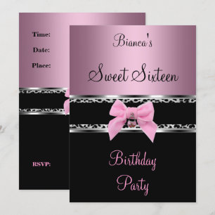 Convites Doze Anos 16 Rosa Prata Preto Zebra Leopardo 3