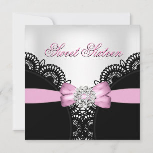 Convites Doze Anos 16 Rosa Preto Branco Renda Diamante Top