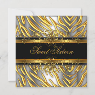 Convites Doze Anos 16 Zebra Dourado Preto Prata
