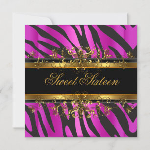 Convites Doze Anos 16 Zebra Rosa Dourado Preto