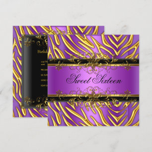 Convites Doze Anos 16 Zebra Roxo Dourado Preto