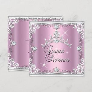 Convites Doze Anos Adoráveis Tiara de Diamante Prata Rosa
