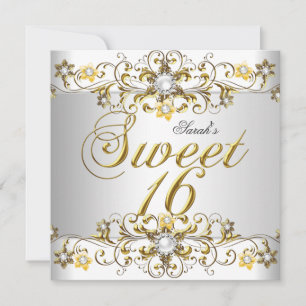 Convites Doze Anos Aniversário 16 Amarelo Ouro Diamante 5