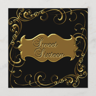 Convites Doze Anos Aniversário Elegante Preto Dourado