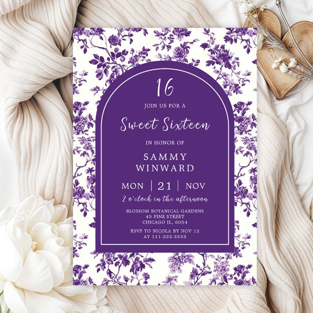 Convites Doze Anos Antigos Estilo Chinoiserie Roxo (Criador carregado)