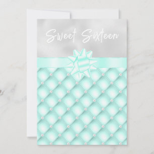 Convites Doze Anos com Pérolas e Verde Menta e Prata