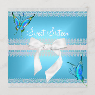 Convites Doze Anos de Encanto Lace Azul Teal Borboleta