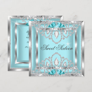Convites Doze Anos Dezesseis Azul Turquesa Prata Diamante F
