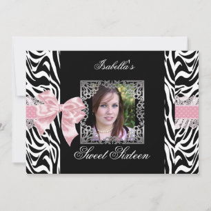 Convites Doze Anos Dezesseis Rosa Preto Branco Zebra