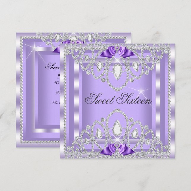 Convites Doze Anos Dezesseis Roxo Prata Diamante Festa 3I (Frente/Verso)