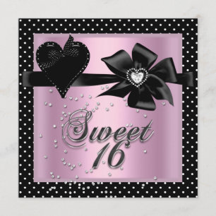 Convites Doze Anos Doce 16 Rosa Preto Bolinha