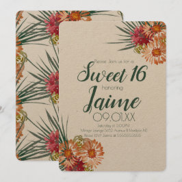 Convites Doze Anos Doce Água Tropical Floral Kraft