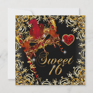 Convites Doze Anos Doce Aniversário Mascarada Dourado