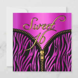 Convites Doze Anos Doze Anos Zebra Rosa Quente Dourado Pret