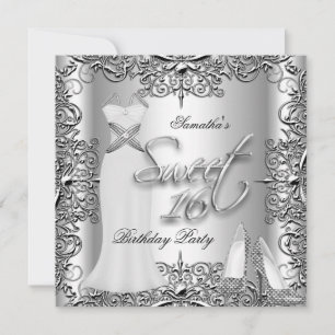 Convites Doze Anos Elegantes Festa Sweet 16 Prata Branco