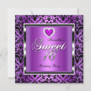 Convites Doze Anos Festa Doce Dezesseis Roxo Damasco Preto