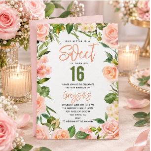 Convites Doze Anos Florais em Aquarela Elegante