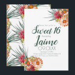 Convites Doze Anos Floral Aquarela Verde Pêssego<br><div class="desc">Convites de Festa Sweet 16 Mão Aquarela Floral</div>