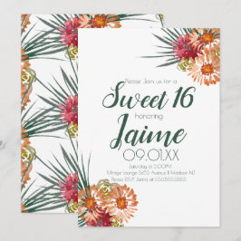 Convites Doze Anos Floral Aquarela Verde Pêssego