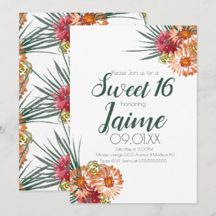 Convites Doze Anos Floral Aquarela Verde Pêssego