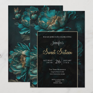 Convites Doze Anos Floral Azul Escuro Mal-humorado