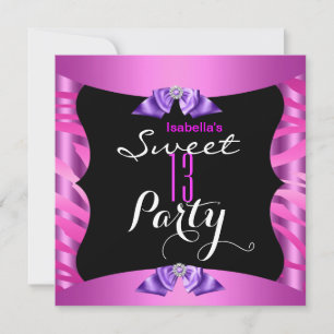 Convites Doze Anos Fofos Roxo Rosa Zebra Preto Aniversário