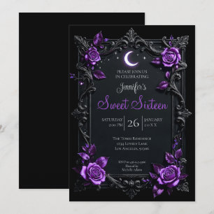 Convites Doze Anos Gótico Floral Roxo