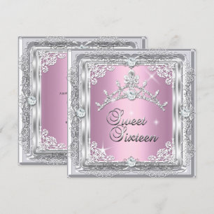 Convites Doze Anos Lindos Tiara de Diamante Rosa Prata