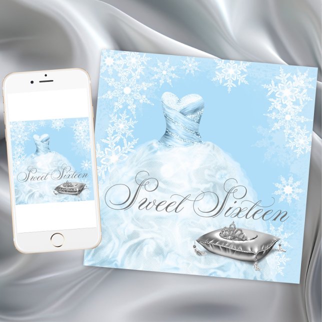 Convites Doze Anos Mágicos de Inverno para Qualquer Ocasião (Winter wonderland invitation. Remove Sweet Sixteen words and add your own text for any event. )