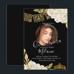 Convites Doze Anos Marfim Brilho Floral Falso Foto<br><div class="desc">Quinze Doze Anos Mexicano Papel Picado com Florais Marfim Aquarela. Adicione Sua Própria Foto</div>