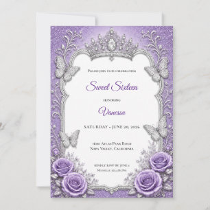 Convites Doze Anos Princesa Floral Prata Roxo