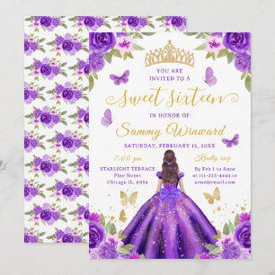Convites Doze Anos Princesa Roxo Floral Tiara Dourada