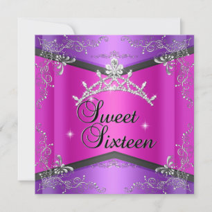 Convites Doze Anos Rosa Quente Roxo Tiara
