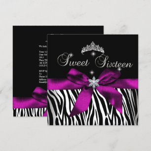 Convites Doze Anos Rosa Zebra Preto Branco Diamantes