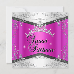 Convites Doze Anos Rose Pink Branco Preto Tiara