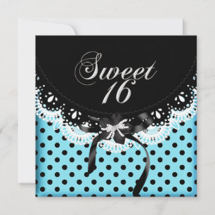 Convites Doze Anos Sweet Sixteen Bolinhas Preto E Azul Bran
